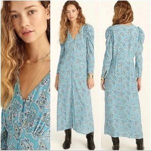 J.Crew Womens Drapey Puff Long Sleeve Maxi Dress in Paisley Bunch 2 Blue Spr2021